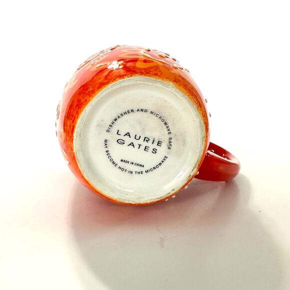 Laurie Gates Orange Hand Painted Paisley Stoneware Mug 14 oz 4.75 Tall - Picture 5 of 5